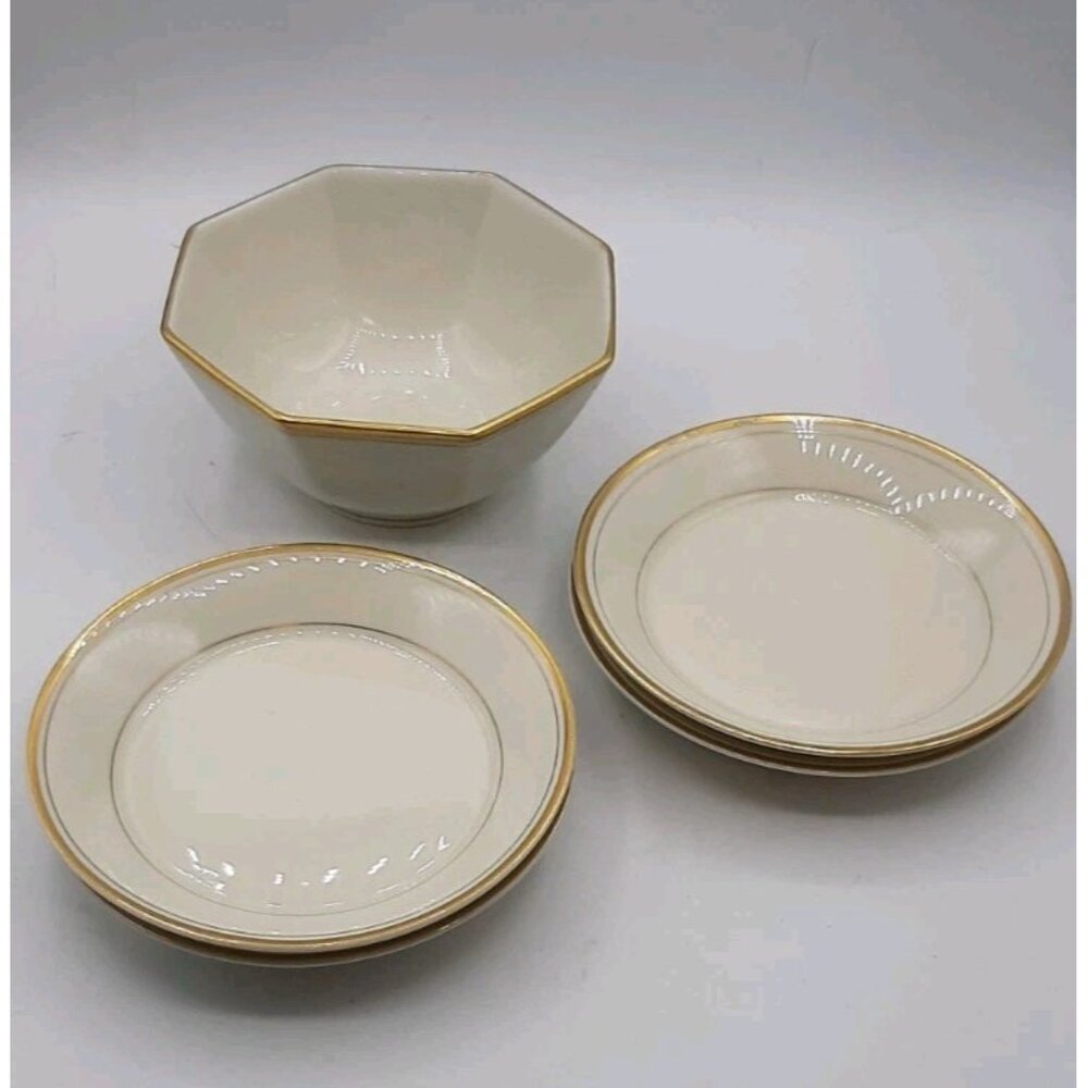 Fitz and Floyd Palais Octagonal Bowl & 4 Fruit Bowls Plates MCMLXVII Vtg 1977